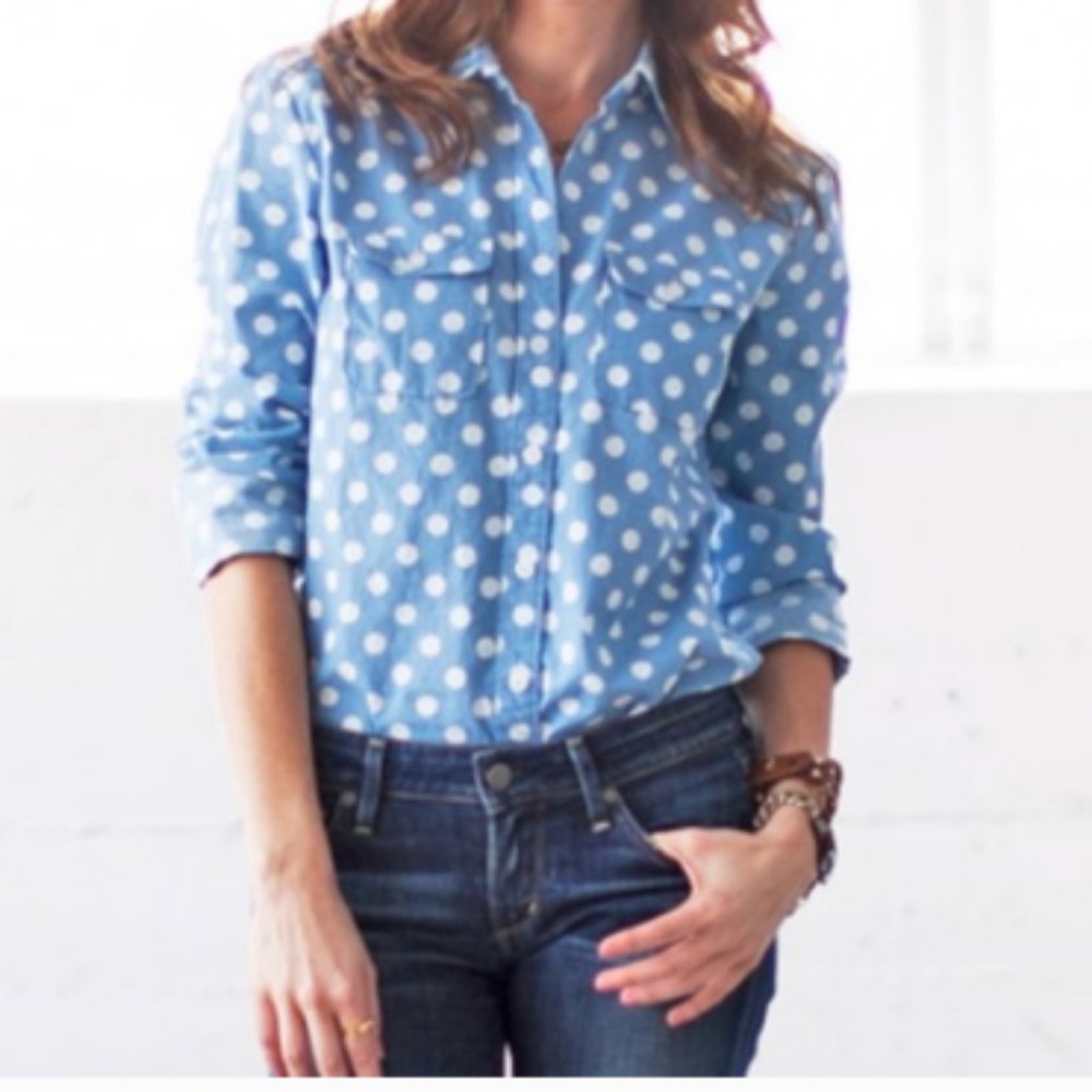 4/$20 LOFT Long Sleeve Button Front Polka Dot Top